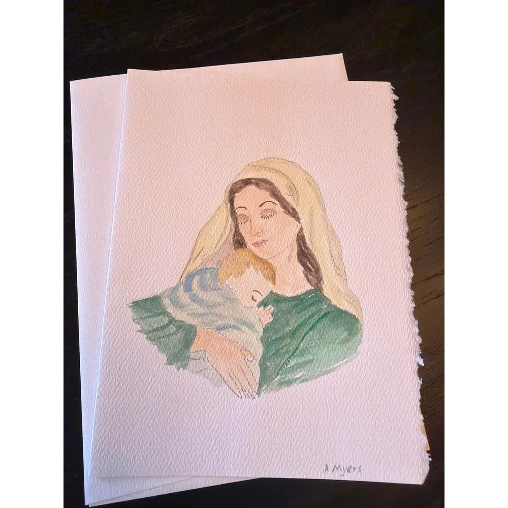 Handmade‎ Watercolor Christmas Cards Set of 5 with Envelopes